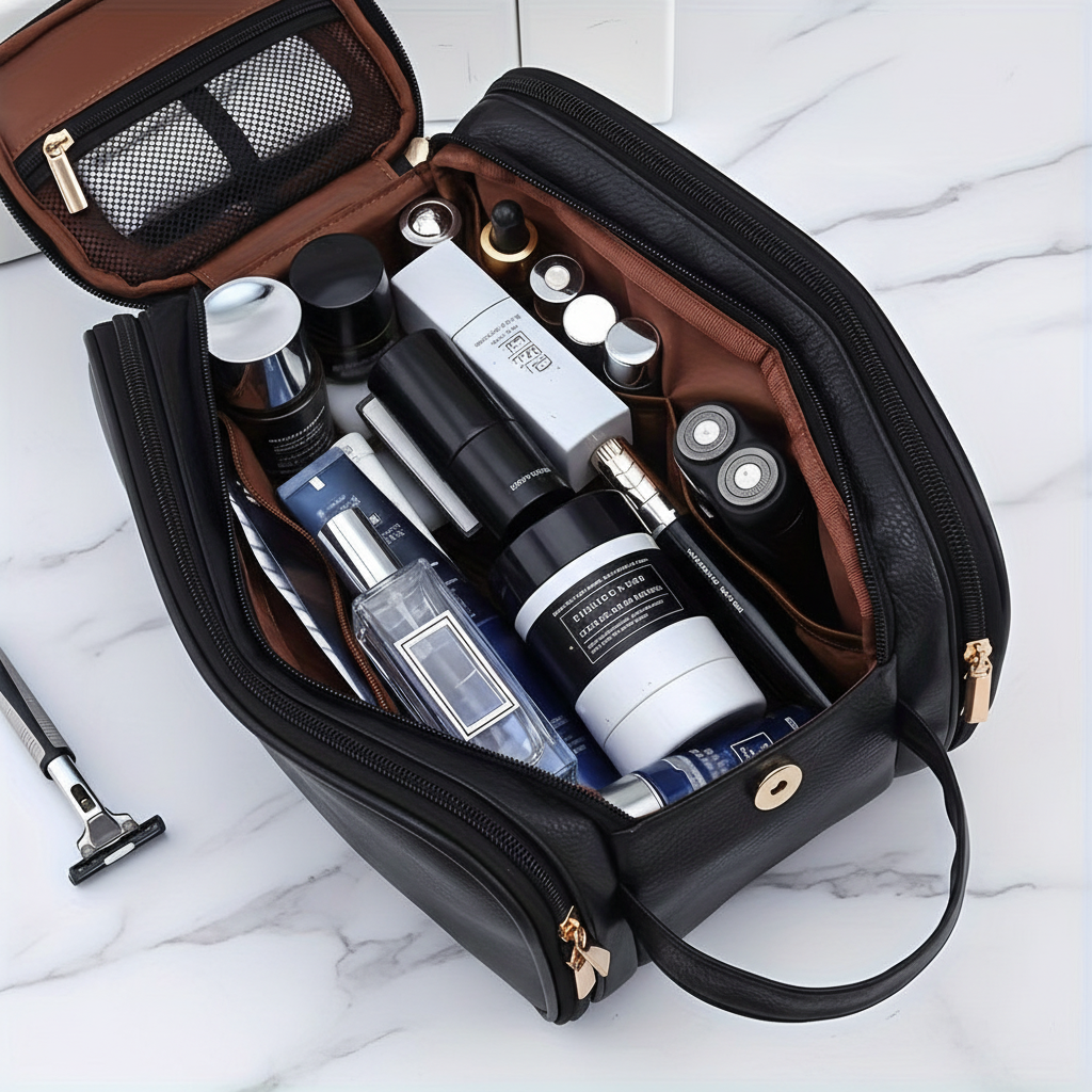 Black Leather Toiletry Bag