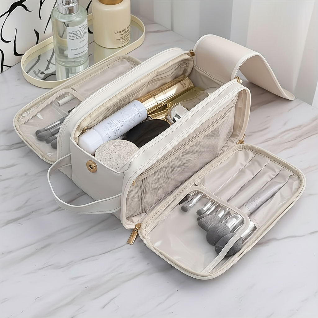 Cream Makeup Organizer Bag
